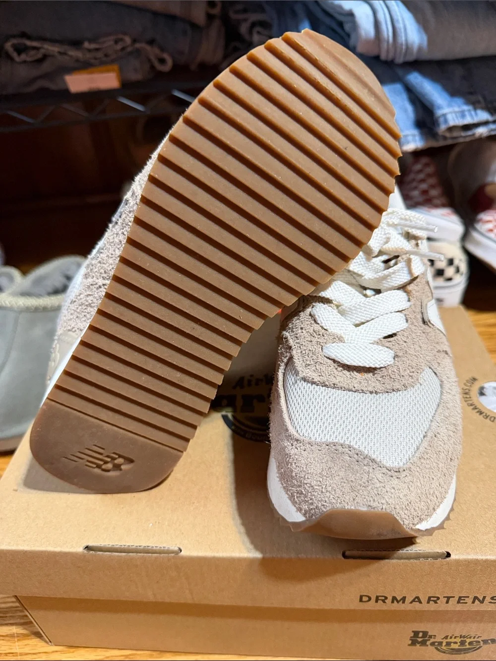 New Balance Tan & Cream Suede Low-Top Sneakers